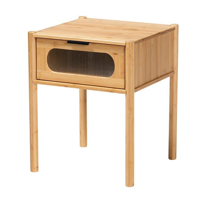 Naresh Mid-Century Modern Transitional Natural Brown Bamboo Wood 1-Drawer End Table, NATURAL BROWN, hi-res image number null