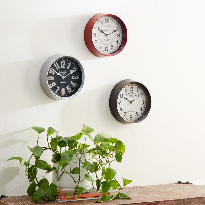 Set Of 3 Multi Colored Metal Wall Clock, , alternate image number 8