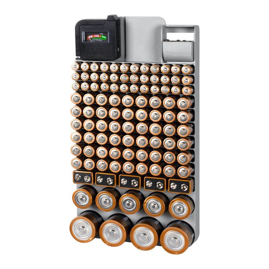 Battery Organizer with Energy Tester, GREY, hi-res image number null