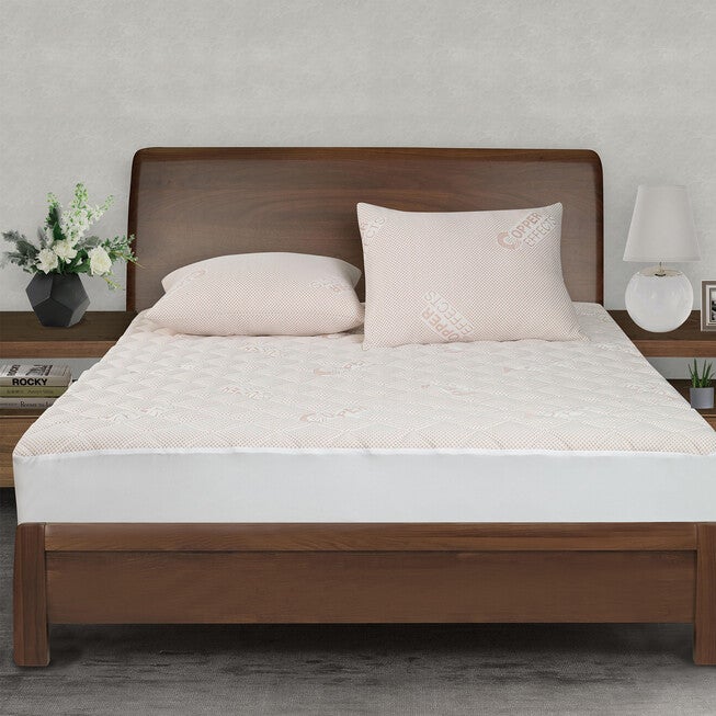 All-In-One Copper Effects Antimicrobial Fitted Mattress Pad, Twin, WHITE, hi-res image number 0