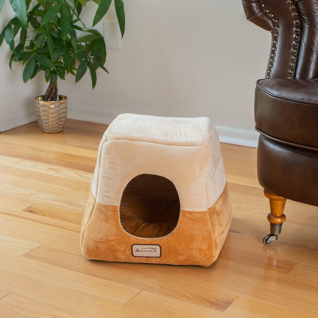 2-In-1 Cat Bed Cave Shape And Cuddle Pet Bed, Brown Beige, , alternate image number 2