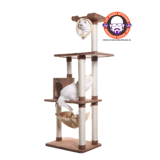 Real Wood 70" Cat Tree With Scratch Posts, Hammock, TAN, hi-res image number null