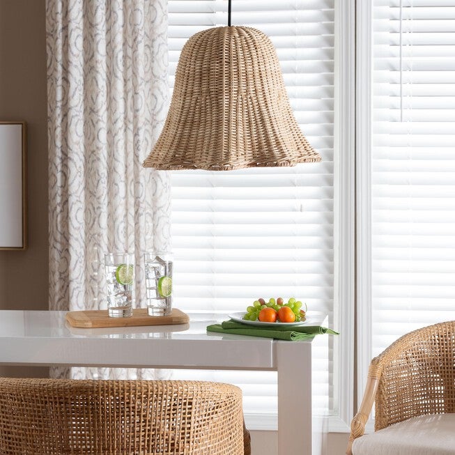 Semira Bohemian Natural Scalloped Rattan Pendant Lampshade, NATURAL, hi-res image number null