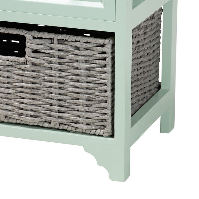 Valtina Modern And Contemporary Two-Tone Oak Brown And Mint Green Finished Wood 3-Drawer Storage Unit With Baskets, , alternate image number null