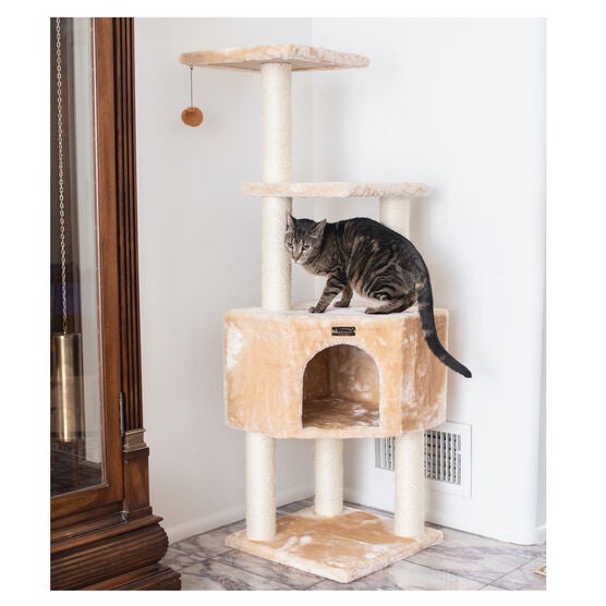 3 Levels Real Wood 48" Cat Tower For Kittens Play, , alternate image number null