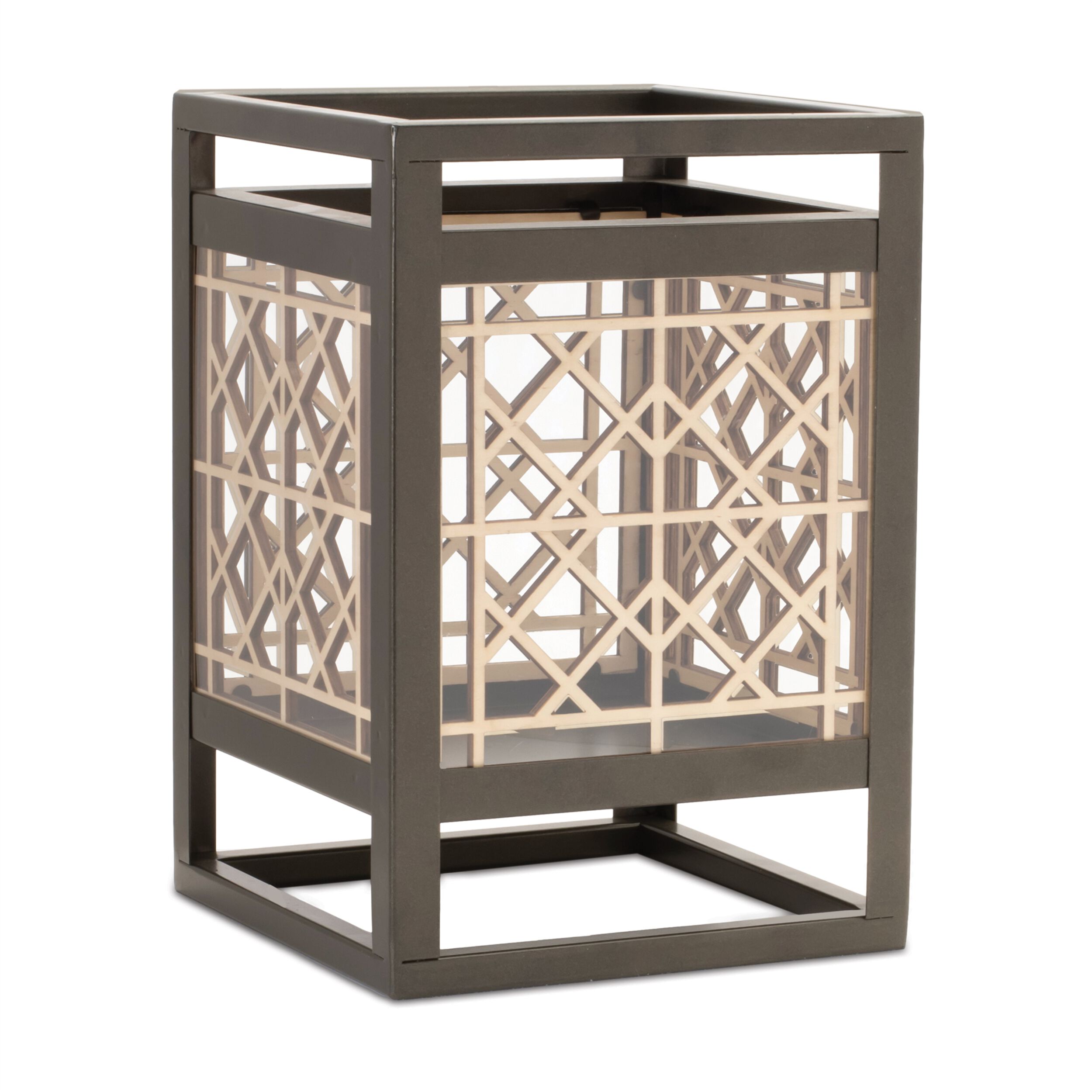 Cut Out Wood Candle Holder with Iron Frame 9.75INH, BROWN, hi-res image number 0