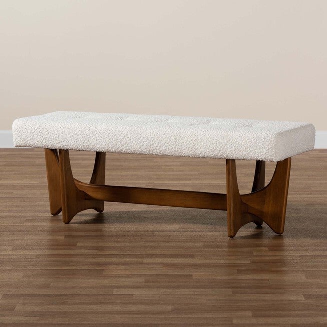 Theo Japandi Cream Boucle Fabric And Walnut Brown Finished Wood Bench, , alternate image number null