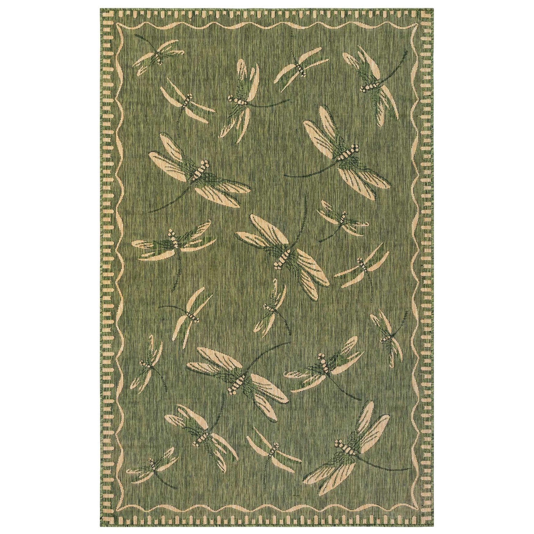 Liora Manne Carmel Dragonfly Indoor/Outdoor Rug 23 inchesX7 feet 6 inches, GREEN, hi-res image number 0