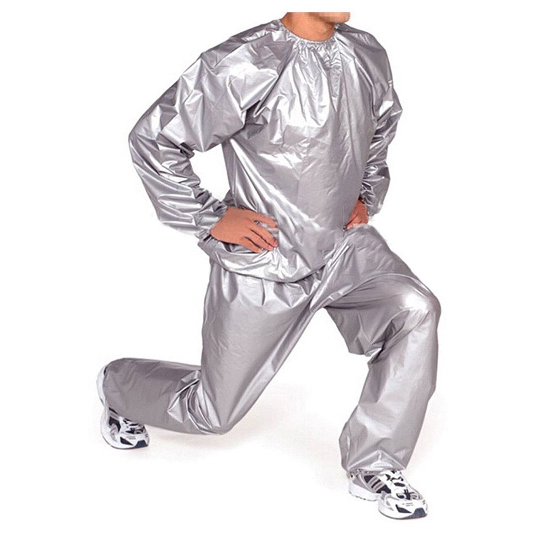 2 Piece Unisex Neoprene Sauna Workout Burning Fat Weight Loss Sweat Suit Silver Wellness, , alternate image number 3