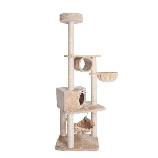 Real Wood 72 inches Cat Tower Entertainment Furniture With Lounge Basket, Perch, , alternate image number 5