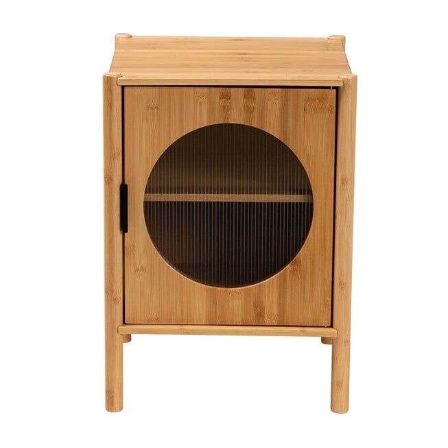 Naresh Mid-Century Modern Transitional Natural Brown Bamboo Wood 1-Door End Table, , alternate image number 2