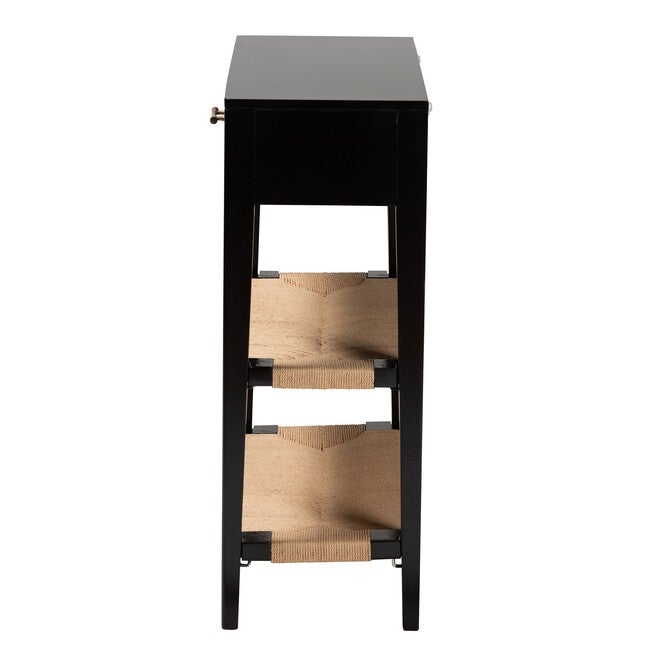 Freya Modern Bohemian Black Finished Bayur Wood 1-Drawer Console Table, , alternate image number null