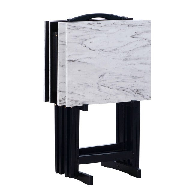 Jasper Tray Table Set White Faux Marble, WHITE, hi-res image number 0