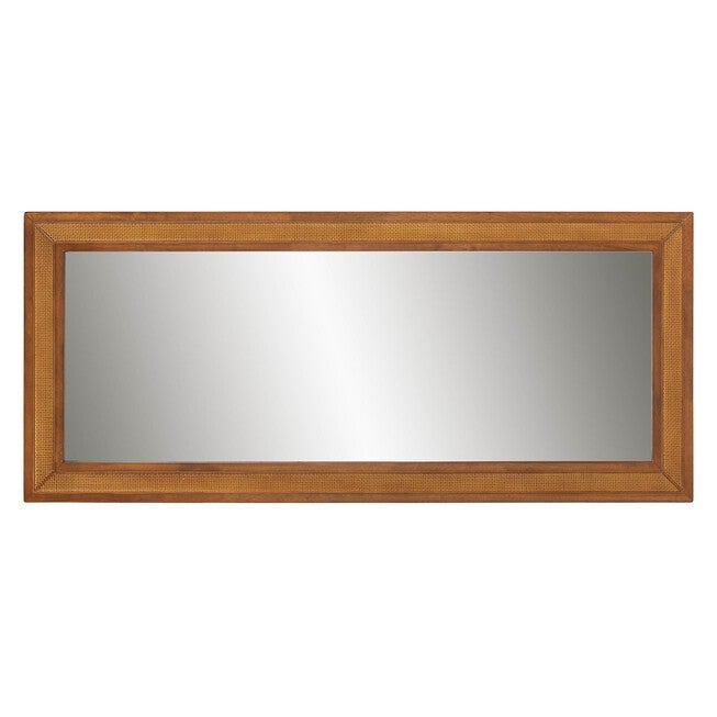 Rowanne Mid-Century Modern Walnut Brown Rubberwood And Rattan Frame Wall Mirror, , on-hover image number 1