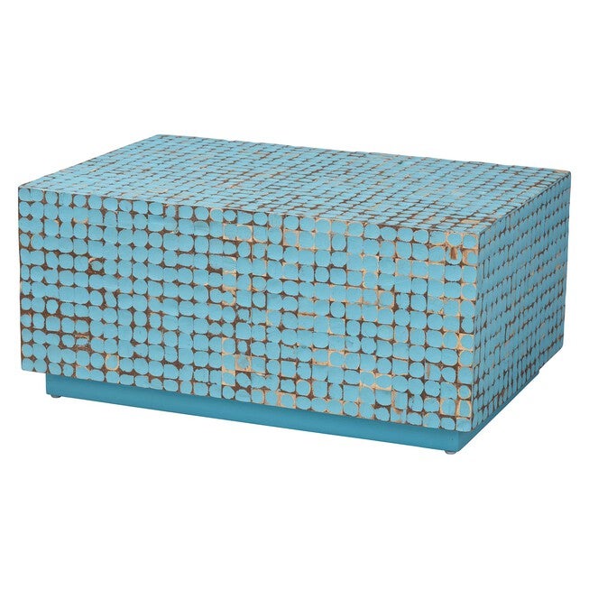 Nitza Bohemian Coconut Shell and Acacia Wood Coffee Table, BLUE, alternate image number 1