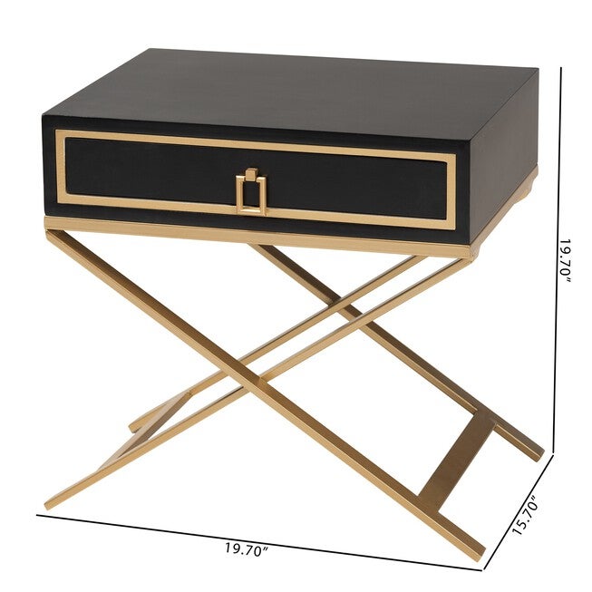 Lilibet Modern Glam And Luxe Black Finished Wood And Gold Metal 1-Drawer End Table, , alternate image number null