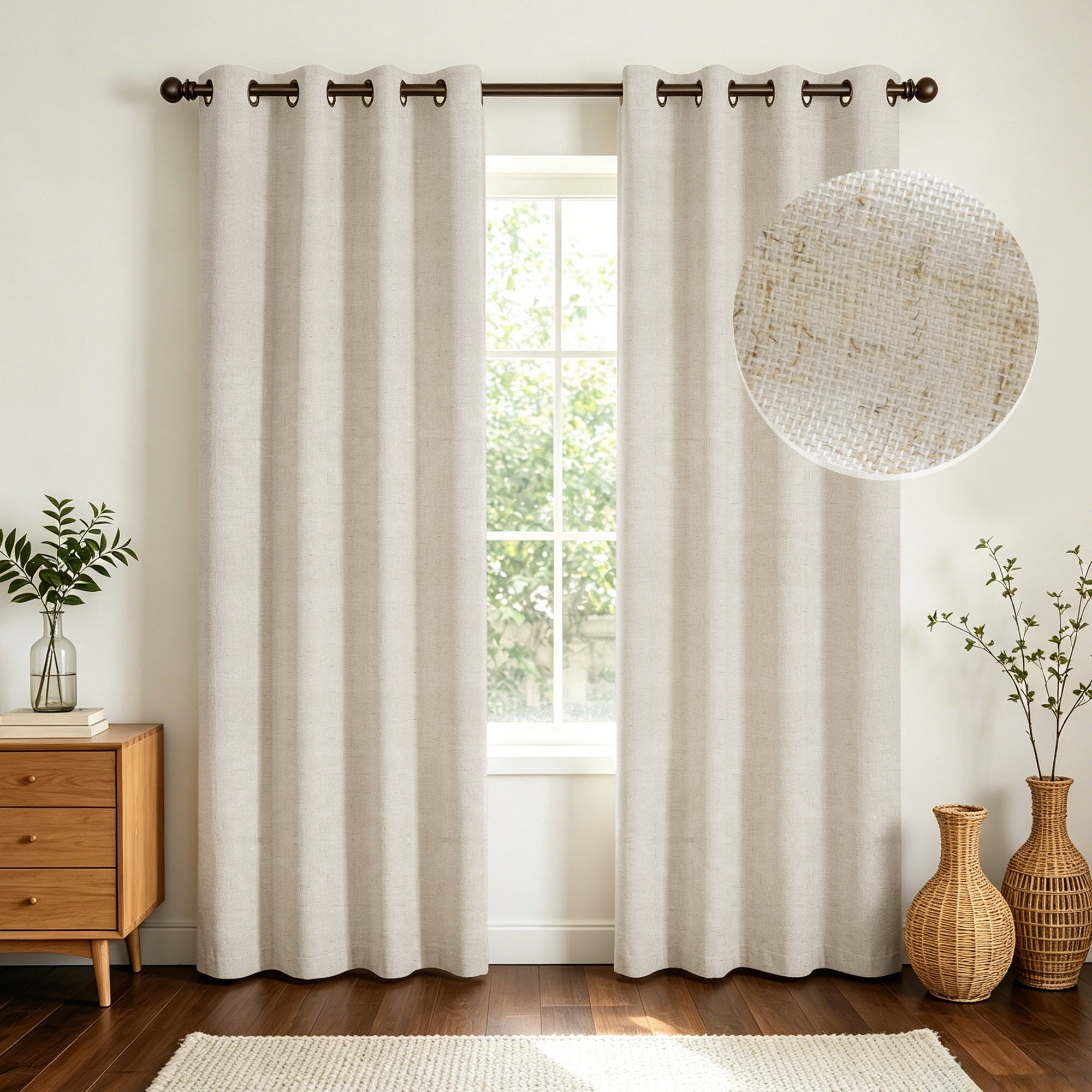 Linen Slub 100% Blackout Grommet Pair, LINEN, hi-res image number 0