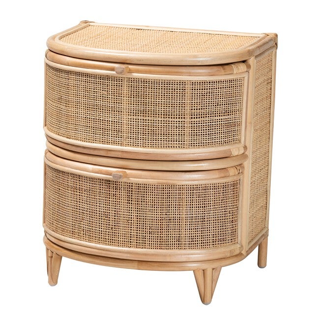 Oleta Modern Bohemian Natural Brown Rattan 2-Drawer Nightstand, NATURAL BROWN, hi-res image number null