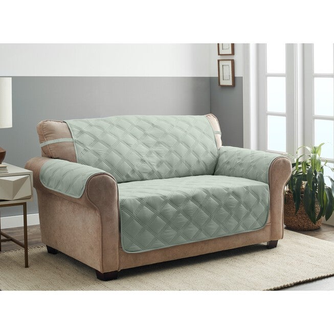 Hampton Diamond Secure Fit Loveseat Furniture Cover, CELADON, hi-res image number 0