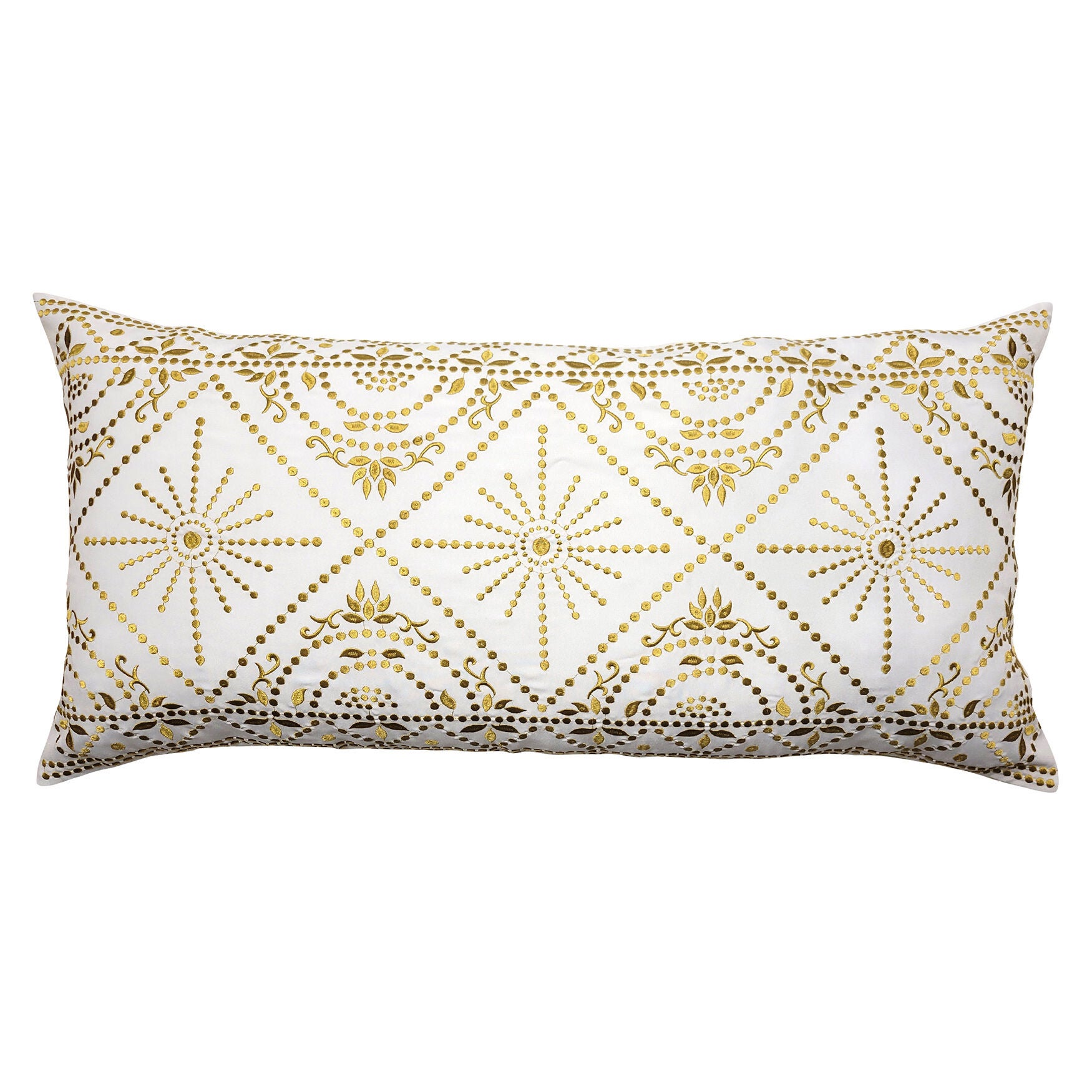 Indoor/Outdoor Embroidered Tile Oblong Decorative Throw Pillow 15X30, Black/White, WHITE CITRON, hi-res image number 0