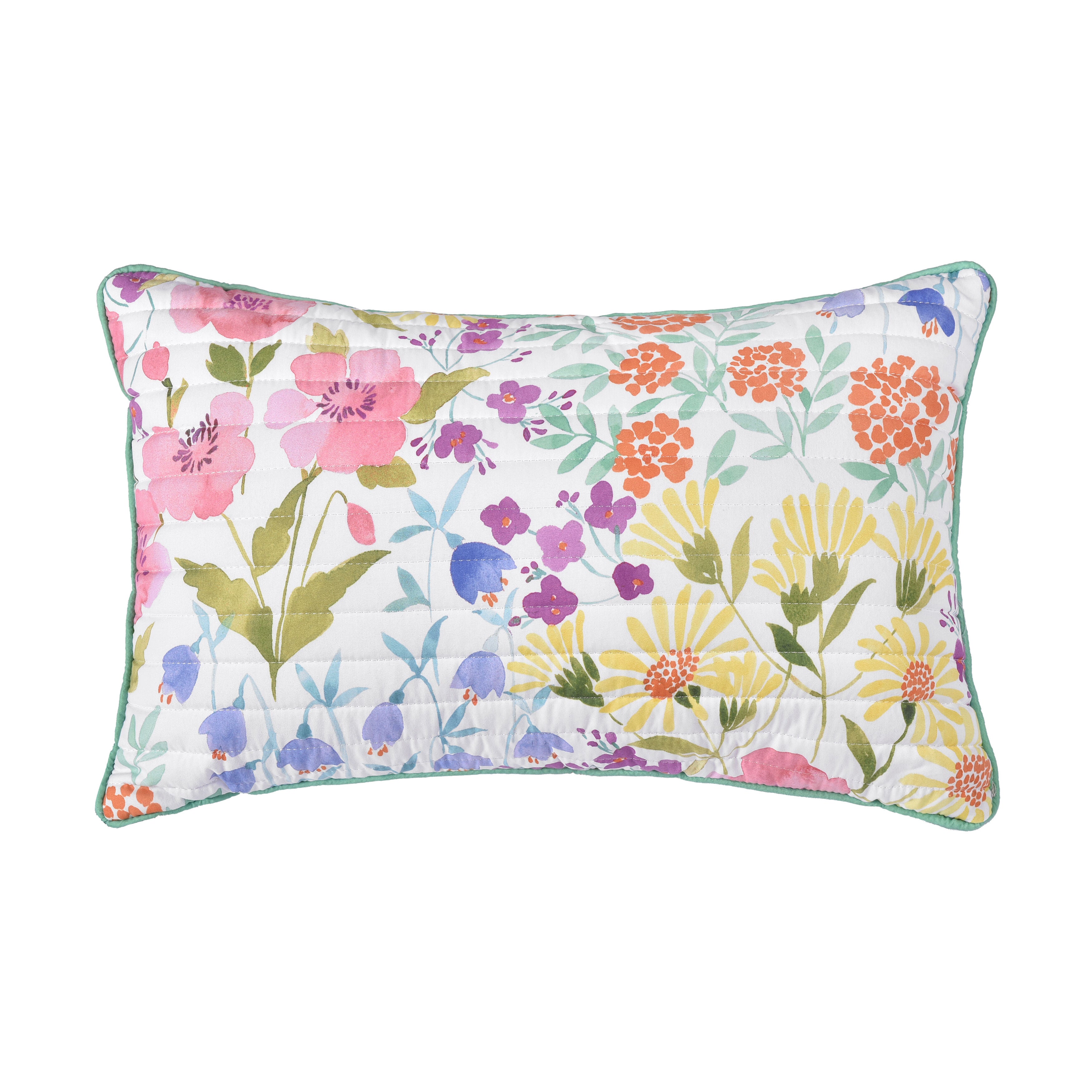 JULES QUILTED BOUDOIR DECORATIVE THROW PILLOW, TURQUOISE, hi-res image number 0