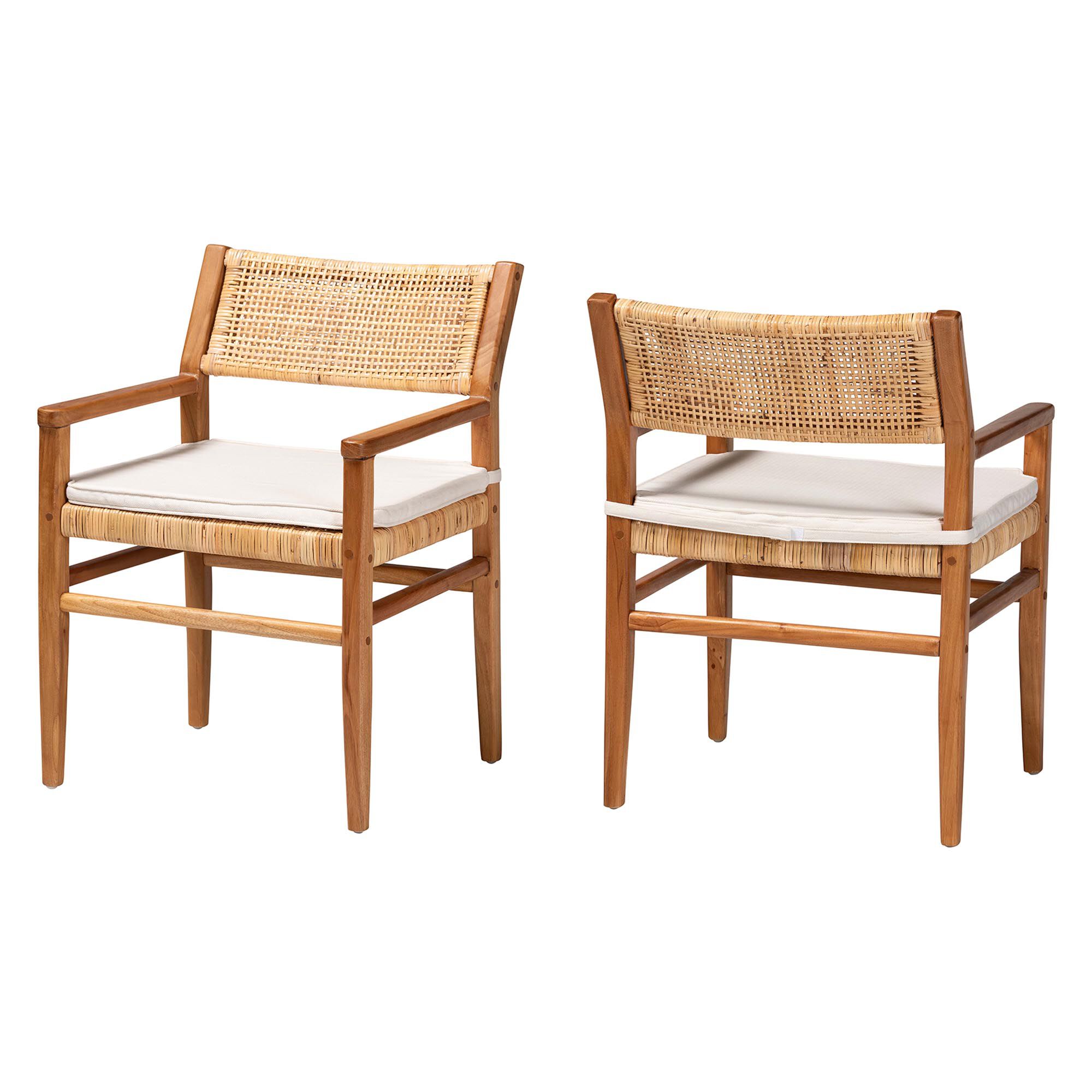 Chatura Natural Rattan and Mahogany Wood 2-Piece Dining Armchair Set, HONEY, alternate image number 1