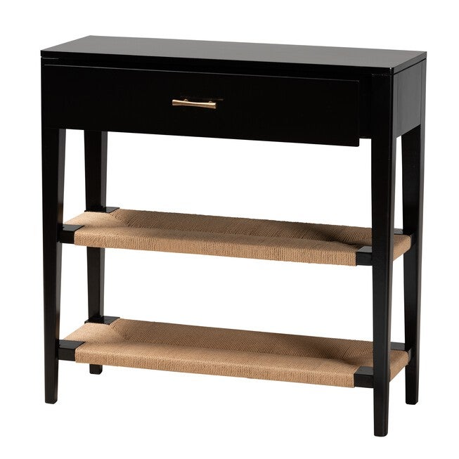 Freya Modern Bohemian Black Finished Bayur Wood 1-Drawer Console Table, , on-hover image number null