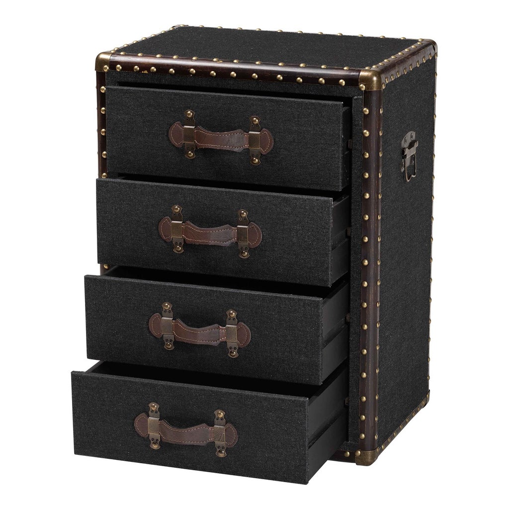 Another angle of the black 4-drawer chest showing multiple drawers