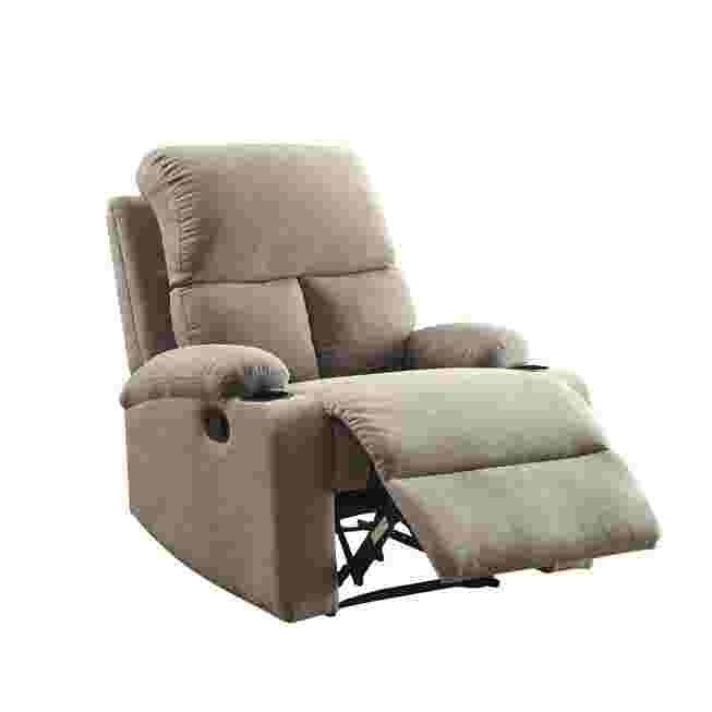 Gray reclining chair in extended position