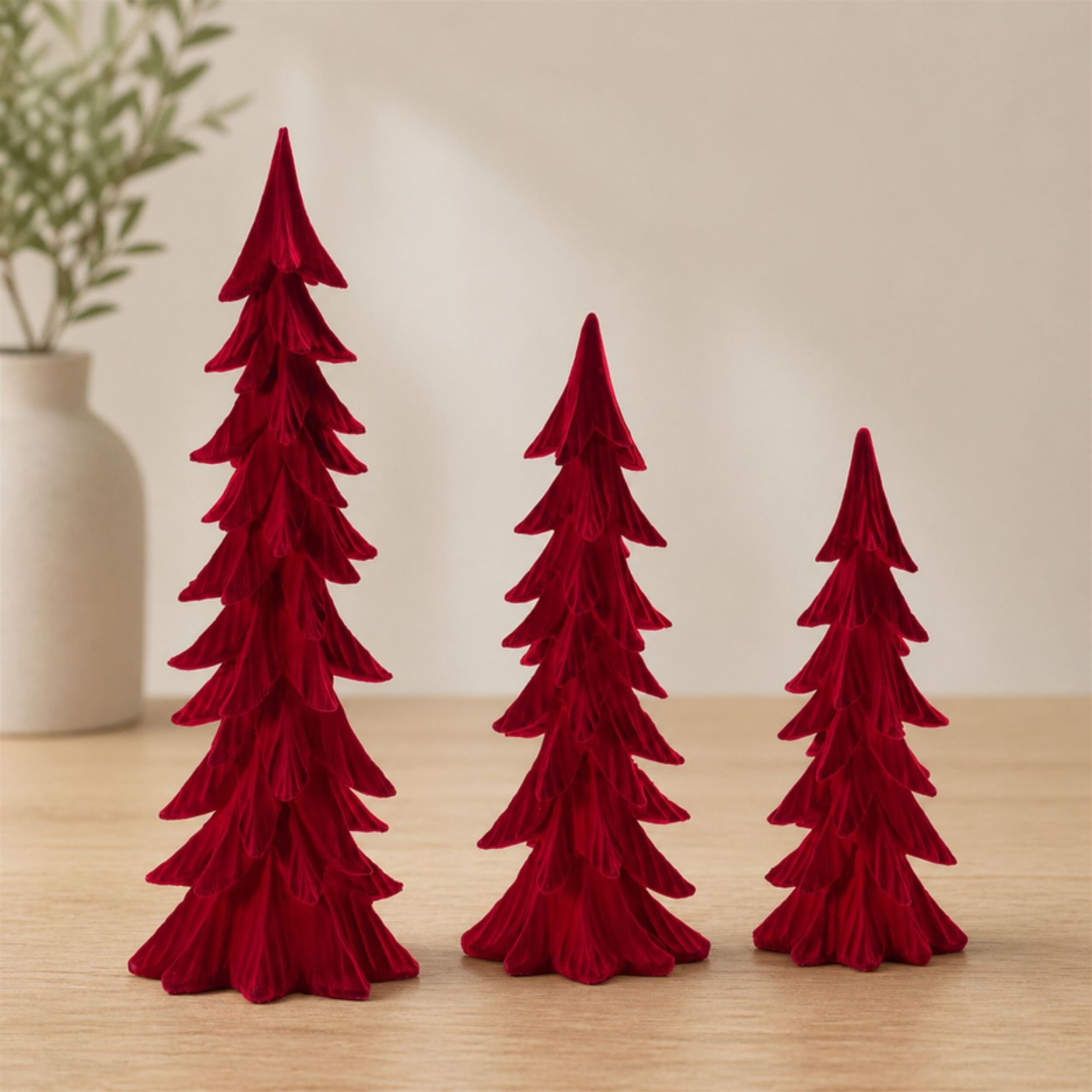 Velvet Pine Tree (Set of 3), RED, alternate image number 2