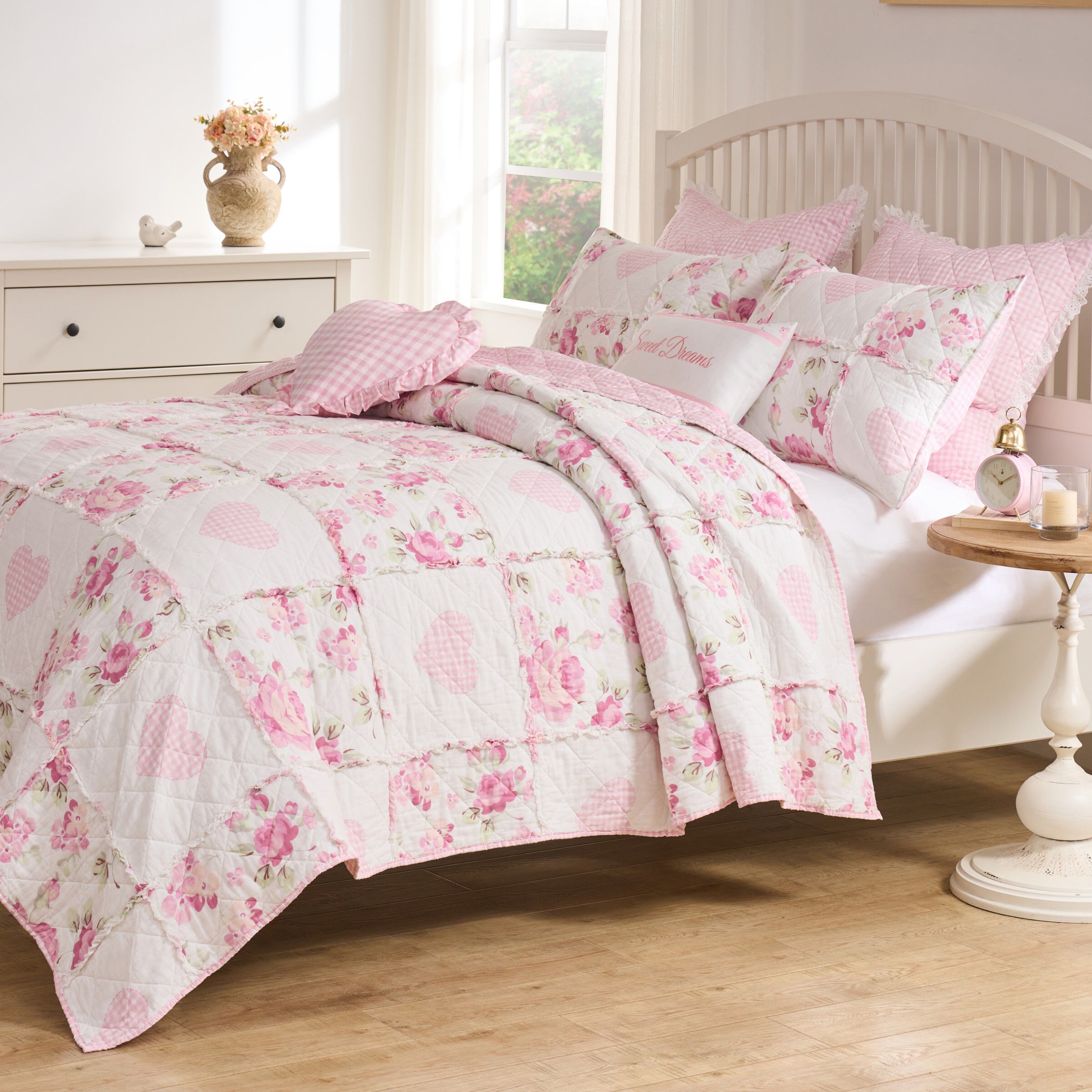 Veronica's Hearts Shabby Chic Ruffles Quilt Set, PINK, alternate image number 1