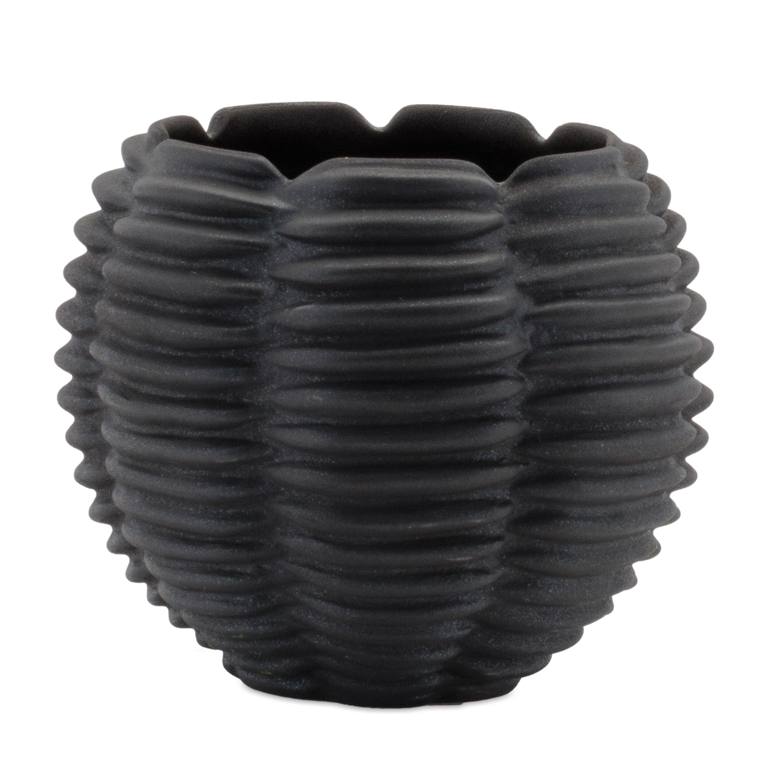 Ribbed Ceramic Bud Vase Set of 2, BLACK, hi-res image number 0