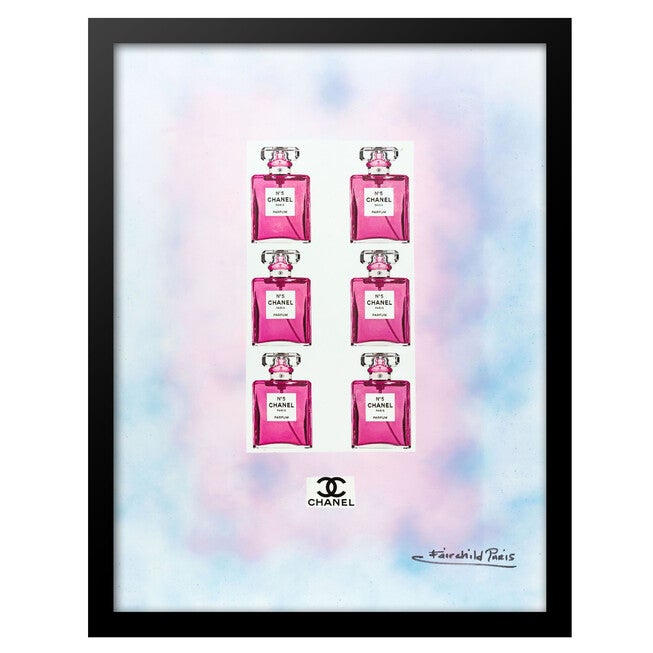 Chanel Pink Bottles - Blue / Pink - 14x18 Framed Print, BLUE PINK, hi-res image number 0