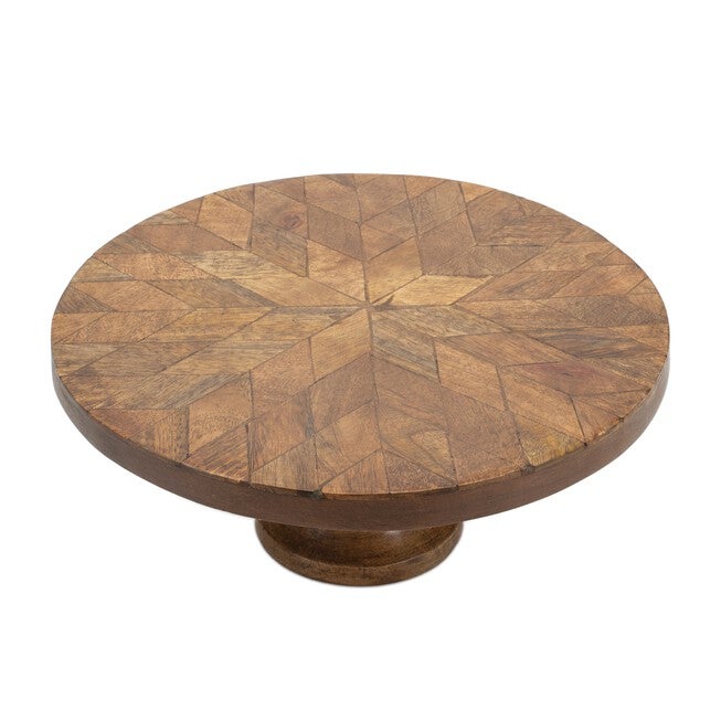 Mango Wood Pedestal Tray 10.5 inchesD, BROWN, alternate image number null