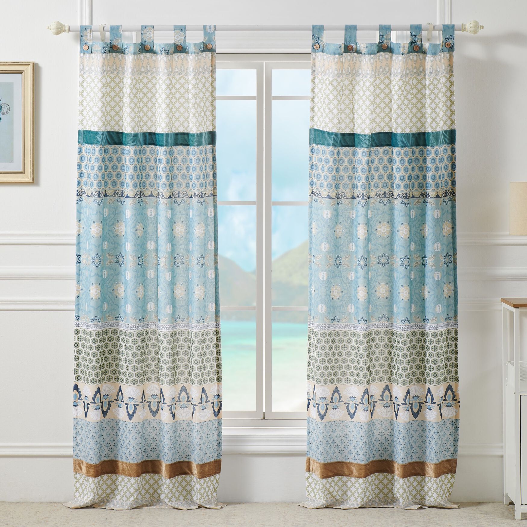Thalia Curtain Panel Pair , BLUE WHITE, hi-res image number 0