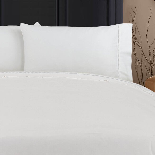 Highlights 400 Thread Count Cotton Dot Cuff White and Linen Dot Queen Sheet Set, WHITE WHITE DOT, hi-res image number null