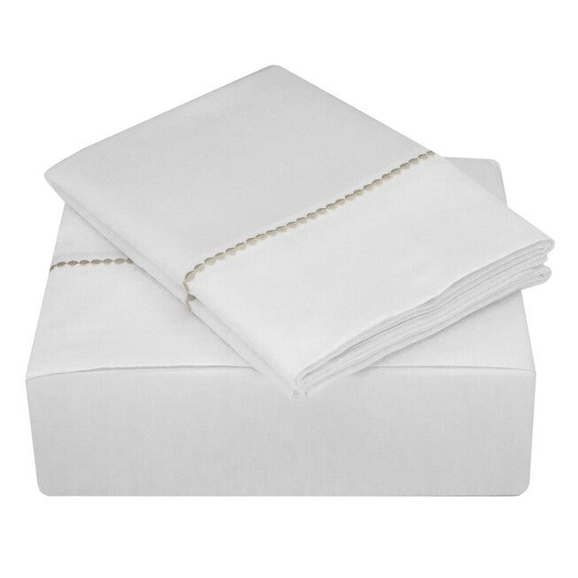 Highlights 400 Thread Count Cotton Dot Cuff White and Linen Dot Queen Sheet Set, , on-hover image number null