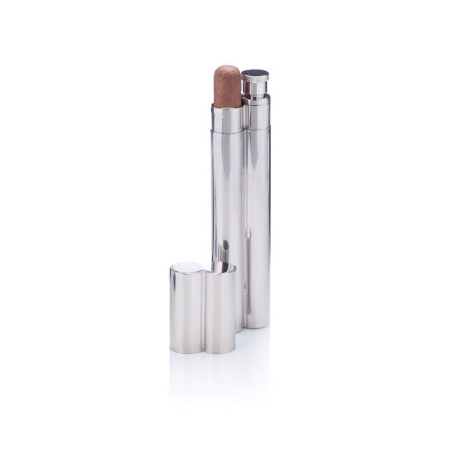 Stainless Steel Cigar Holder And 2 Oz Flask, METALLIC, hi-res image number null