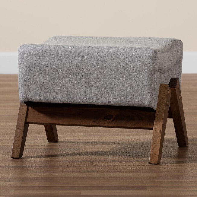 Hanson Mid-Century Modern Dark Grey Fabric And Walnut Brown Finished Wood Ottoman, , alternate image number null