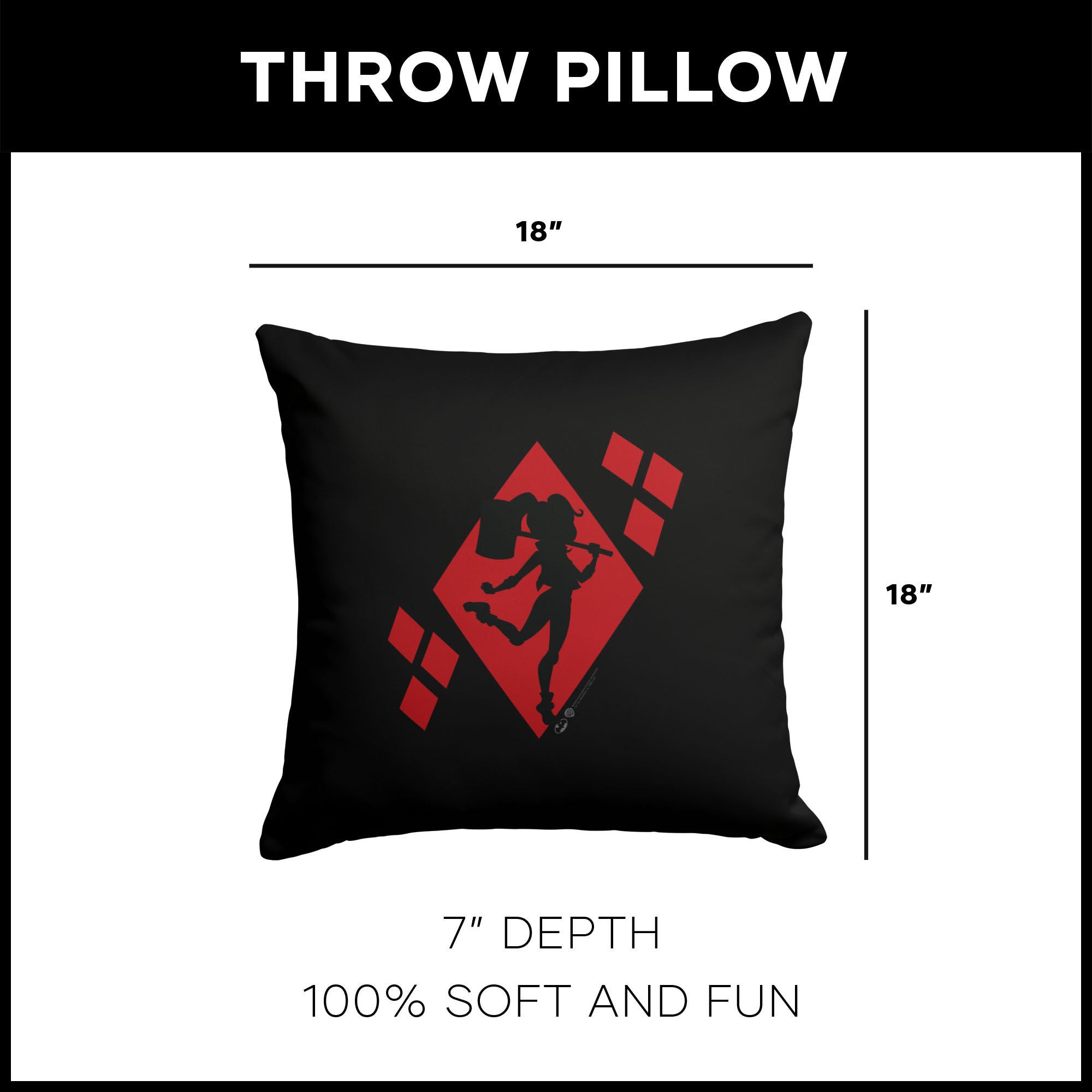 Warner Bros. DC Diamond Heart Throw Pillow 18X18 Inches, DC PILLOW, alternate image number 4