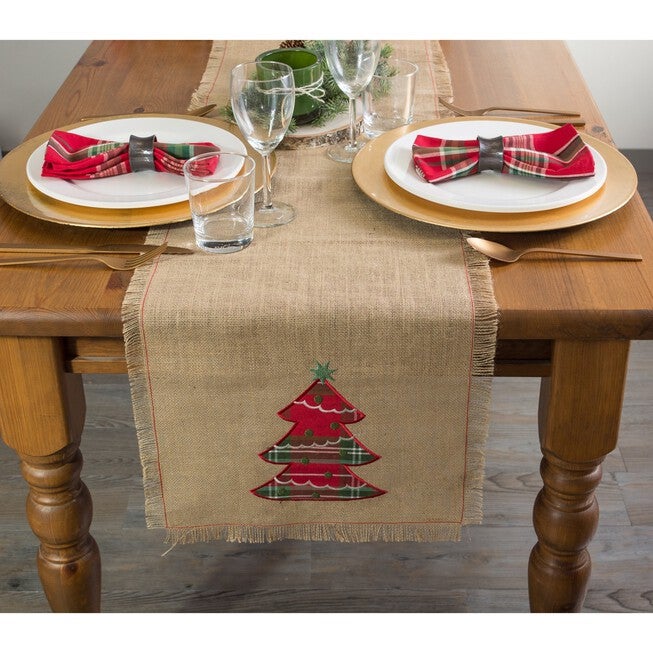 Embroidered Tree Burlap Table Runner, , alternate image number 3