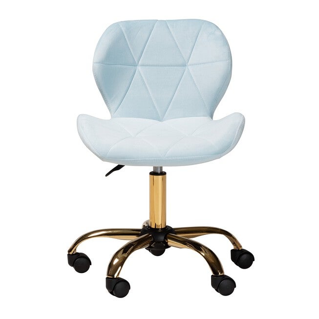Savara Contemporary Glam And Luxe Grey Velvet Fabric And Gold Metal Swivel Office Chair, , alternate image number 4