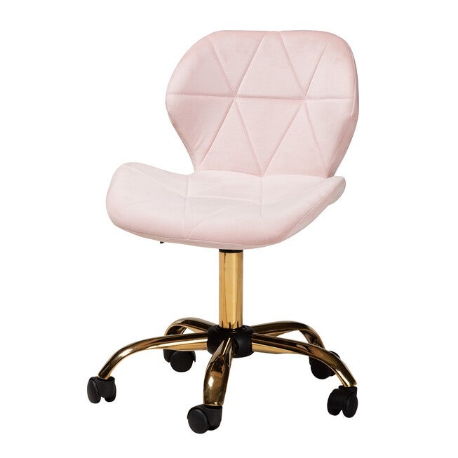 Savara Contemporary Glam And Luxe Grey Velvet Fabric And Gold Metal Swivel Office Chair, BLUSH PINK GOLD, hi-res image number 0