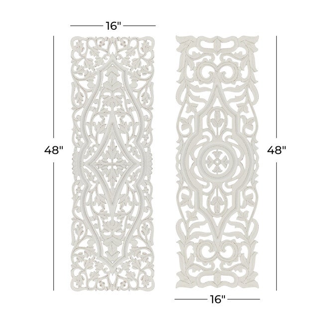 Set Of 2 White Mango Wood Farmhouse Abstract Wall Décor, , alternate image number 6