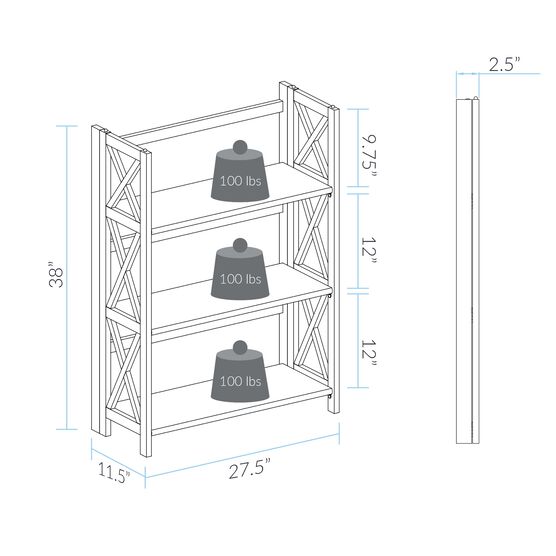 Montego 3-Shelf Folding Bookcase -Black, , alternate image number null