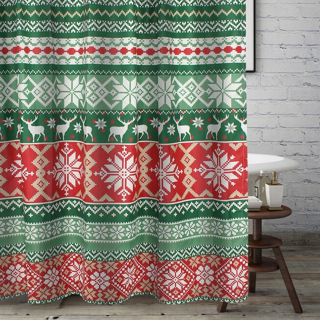 Greenland Home Fashions™ Fair Isle Bath and Shower Curtain, RED, alternate image number 2