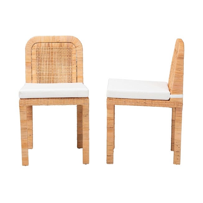 Zariah Modern Bohemian Natural Brown Rattan And Mahogany Wood 2-Piece Dining Chair Set, , alternate image number null