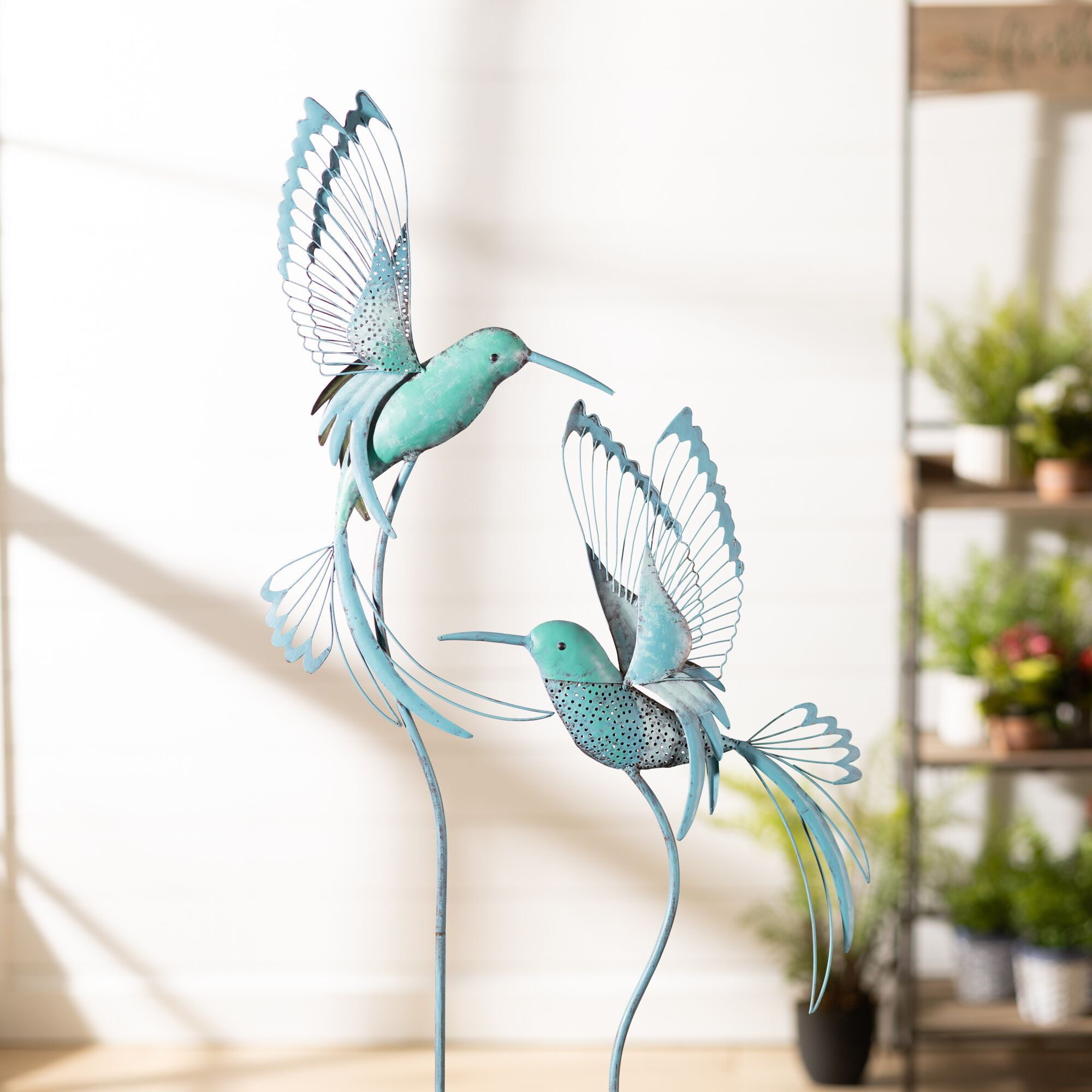 Iron Metal Hummingbird Garden Stake (Set of 2), BLUE/GREEN, alternate image number 4