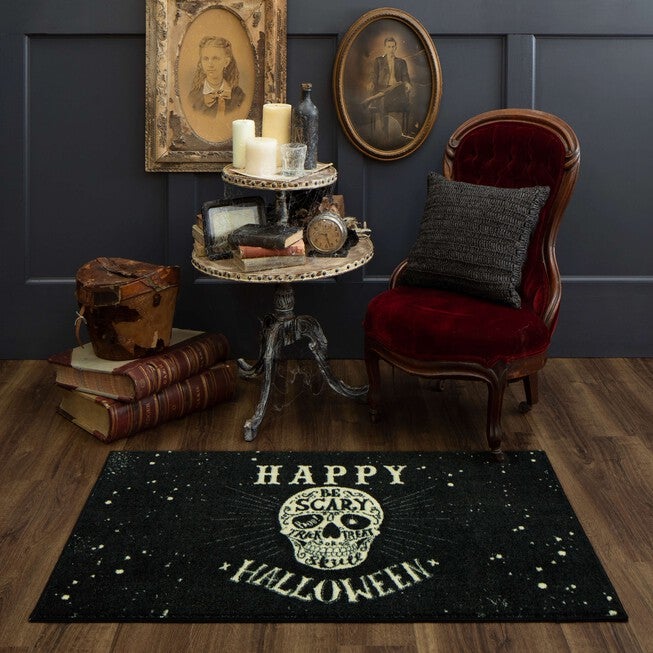 Be Scary Skull Black Kitchen Rug, , alternate image number null
