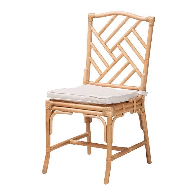 Rio Modern Bohemian Natural Brown Rattan Dining Chair, WHITE NATURAL BROWN, hi-res image number null